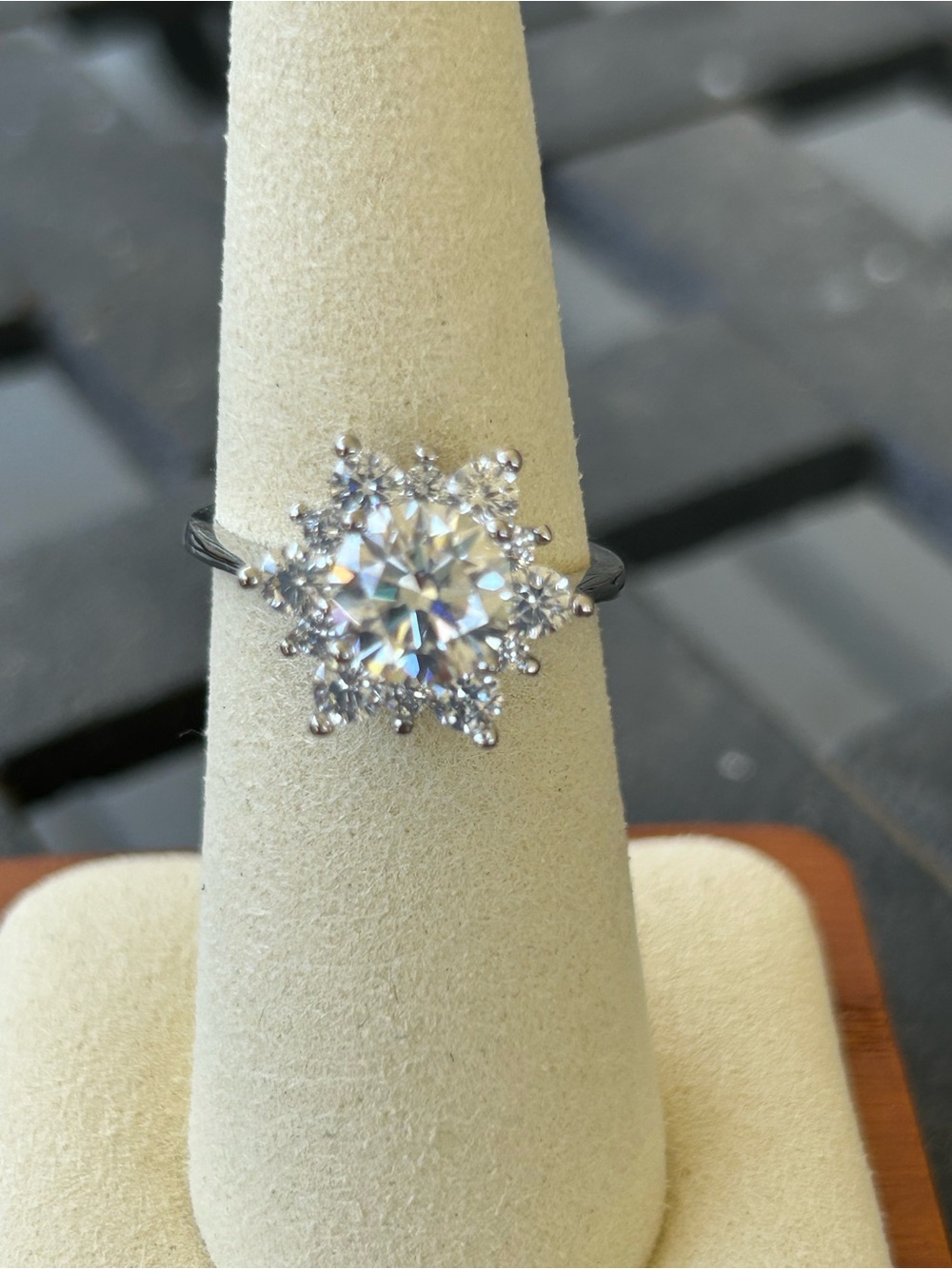 1.5 ct. Moissanite Ring size 7 Silver Snowflake Halo Ring with Clear Stones